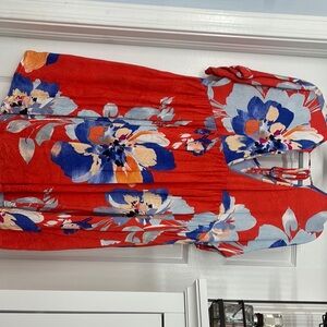 Floral Red and Blue Dress